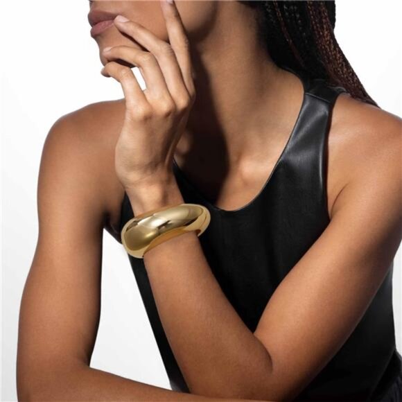 2Pcs Gold Chunky Cuff Bracelets for Women Adjustable Bangle Gold Plated - Picture 5 of 8